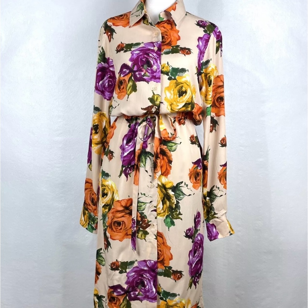 Floral Rochelle BehrensThe Shirt Viscose Button Front Dress or worn as a coat.